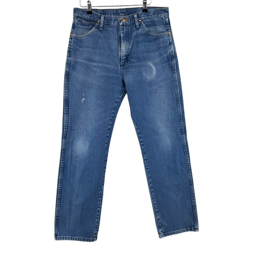 Vtg Wrangler Mens Blue Denim Jeans 34 x 34 Straight Leg Classic Fit Button Fly